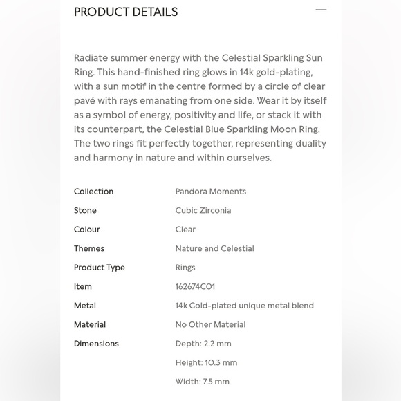 - - Pandora Celestial Sun Ring Size 6-7 or 9 - Picture 2 of 5